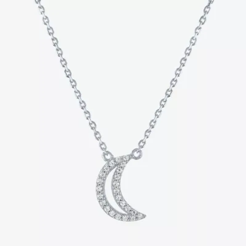 (G-H / I1-I2) Womens 1/10 CT. T.W. Lab Grown White Diamond Sterling Silver Moon 16 Inch Pendant Necklace