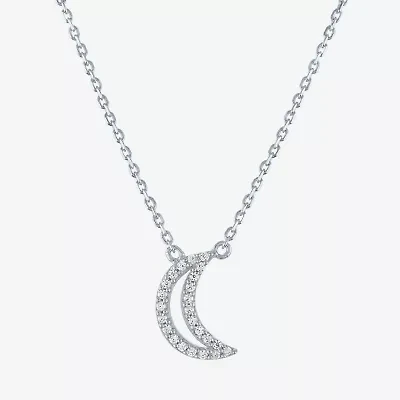 (G-H / I1-I2) Womens 1/10 CT. T.W. Lab Grown White Diamond Sterling Silver Moon 16 Inch Pendant Necklace