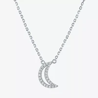 (G-H / I1-I2) Womens 1/10 CT. T.W. Lab Grown White Diamond Sterling Silver Moon 16 Inch Pendant Necklace
