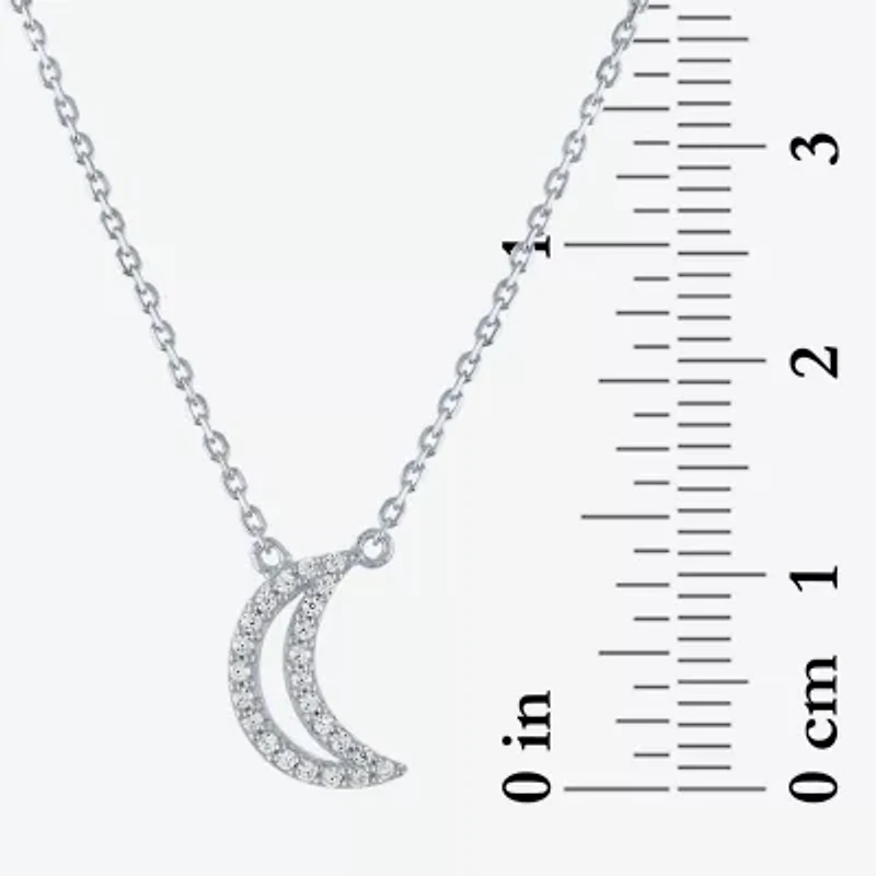 (G-H / I1-I2) Womens 1/10 CT. T.W. Lab Grown White Diamond Sterling Silver Moon 16 Inch Pendant Necklace