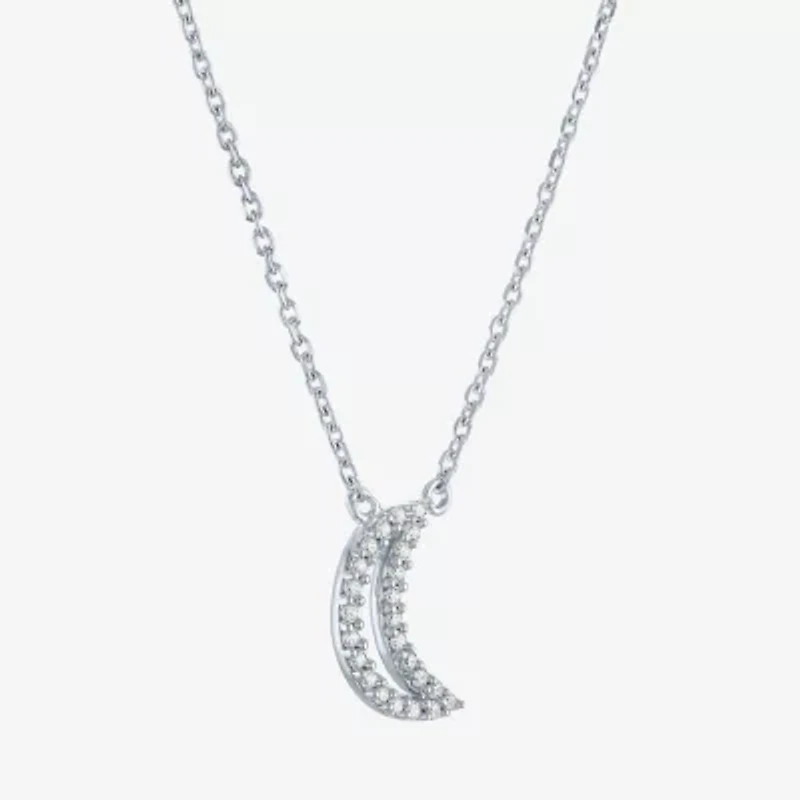 (G-H / I1-I2) Womens 1/10 CT. T.W. Lab Grown White Diamond Sterling Silver Moon 16 Inch Pendant Necklace