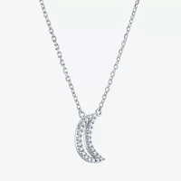 (G-H / I1-I2) Womens 1/10 CT. T.W. Lab Grown White Diamond Sterling Silver Moon 16 Inch Pendant Necklace