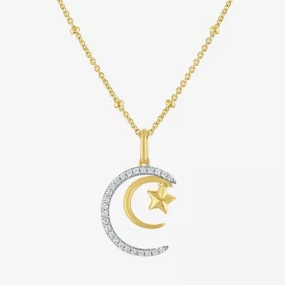 (G-H / I1-I2) Womens 1/10 CT. T.W. Lab Grown White Diamond 14K Gold Over Silver Sterling Silver Moon Star 18 Inch Pendant Necklace