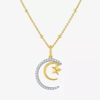 (G-H / I1-I2) Womens 1/10 CT. T.W. Lab Grown White Diamond 14K Gold Over Silver Sterling Silver Moon Star 18 Inch Pendant Necklace