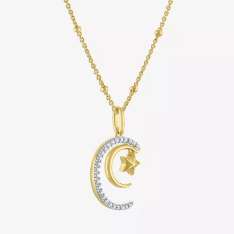 (G-H / I1-I2) Womens 1/10 CT. T.W. Lab Grown White Diamond 14K Gold Over Silver Sterling Silver Moon Star 18 Inch Pendant Necklace