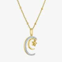 (G-H / I1-I2) Womens 1/10 CT. T.W. Lab Grown White Diamond 14K Gold Over Silver Sterling Silver Moon Star 18 Inch Pendant Necklace