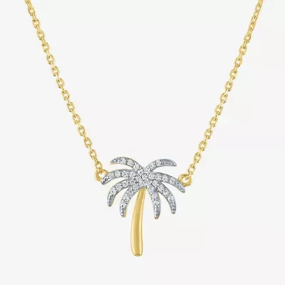 Palm Tree" (G-H / I1-I2)" Womens 1/10 CT. T.W. Lab Grown White Diamond 14K Gold Over Silver Sterling Silver 16 Inch Pendant Necklace