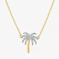 Palm Tree" (G-H / I1-I2)" Womens 1/10 CT. T.W. Lab Grown White Diamond 14K Gold Over Silver Sterling Silver 16 Inch Pendant Necklace