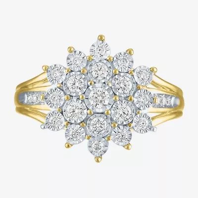 (G-H/ I1-I2) Womens 1/2 CT. T.W. Lab Grown White Diamond 14K Gold Over Silver Cocktail Ring