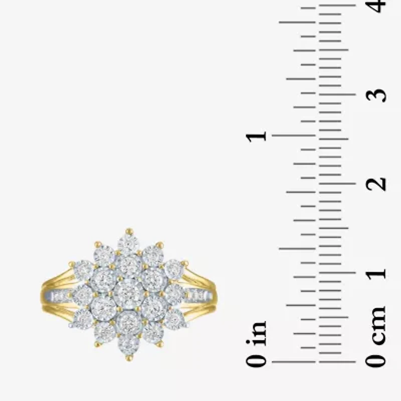 (G-H/ I1-I2) Womens 1/2 CT. T.W. Lab Grown White Diamond 14K Gold Over Silver Cocktail Ring