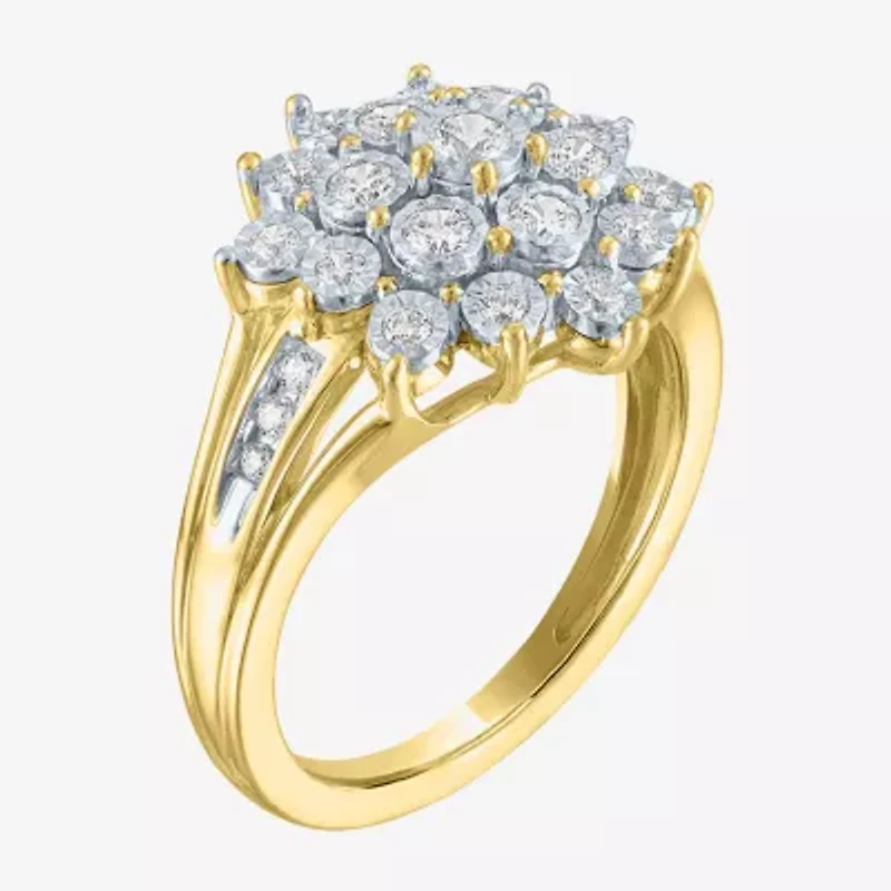 (G-H/ I1-I2) Womens 1/2 CT. T.W. Lab Grown White Diamond 14K Gold Over Silver Cocktail Ring