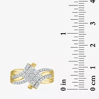 (G-H/ I1-I2) Womens 1/2 CT. T.W. Lab Grown White Diamond 14K Gold Over Silver Side Stone Bypass  Cocktail Ring