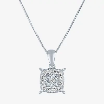 (G-H/ I1-I2) Womens 1/4 CT. T.W. Lab Grown White Diamond Sterling Silver Cushion 18 Inch Pendant Necklace