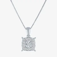 (G-H/ I1-I2) Womens 1/4 CT. T.W. Lab Grown White Diamond Sterling Silver Cushion 18 Inch Pendant Necklace