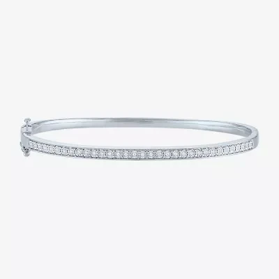 (I1-I2/ G-H) Womens 1/10 CT. T.W. Lab Grown White Diamond Wheat Sterling Silver Bangle Bracelet