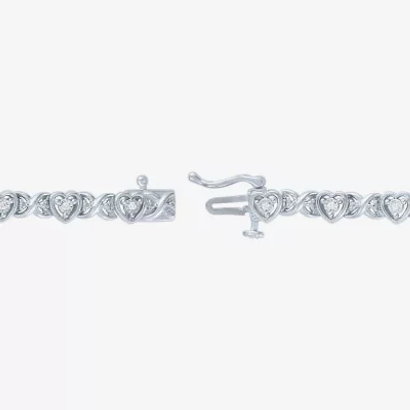 (I1-I2/ G-H) Womens Sterling Silver 7.25 Inch Heart Chain Bracelet