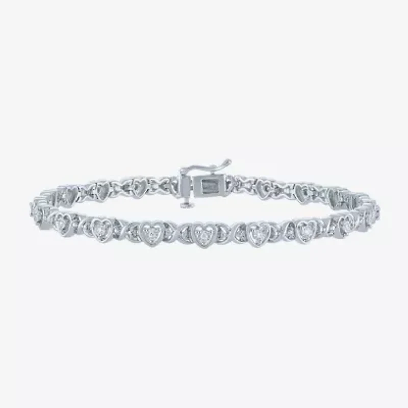 (I1-I2/ G-H) Womens Sterling Silver 7.25 Inch Heart Chain Bracelet