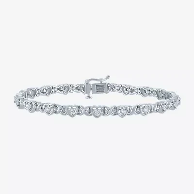 (I1-I2/ G-H) Womens Sterling Silver 7.25 Inch Heart Chain Bracelet