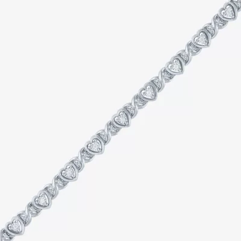 (I1-I2/ G-H) Womens Sterling Silver 7.25 Inch Heart Chain Bracelet