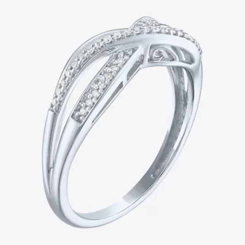 (I1-I2/ G-H) Womens 1/10 CT. T.W. Lab Grown White Diamond Sterling Silver Crossover Band
