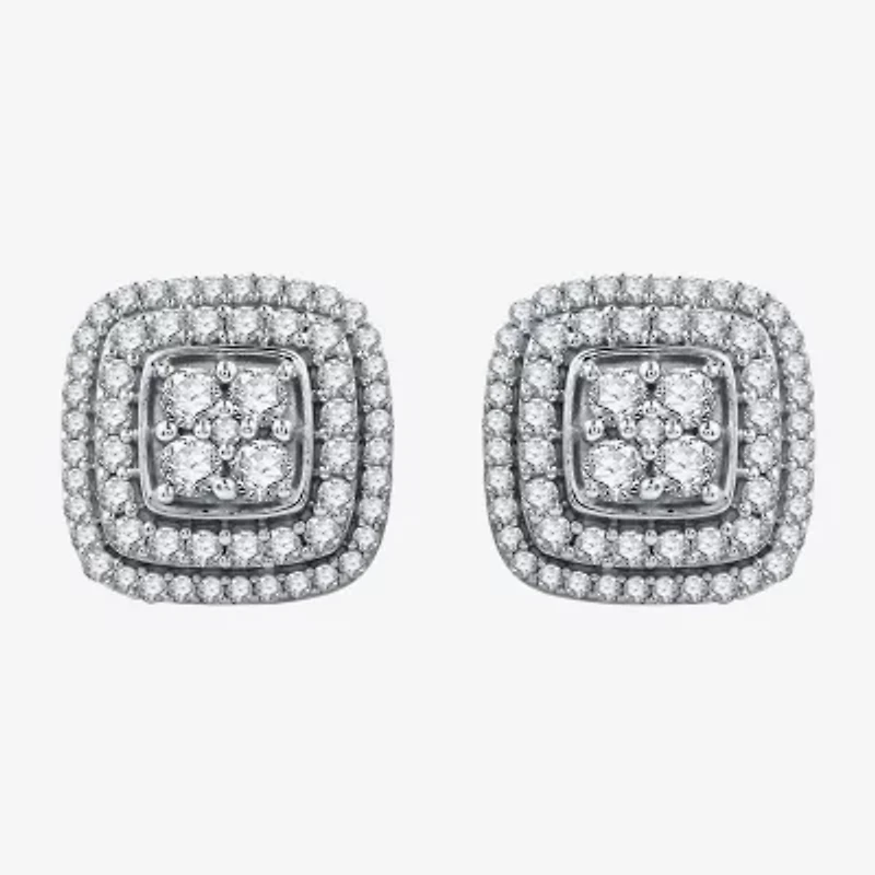 1 CT. T.W. Natural White Diamond Sterling Silver 11.7mm Stud Earrings