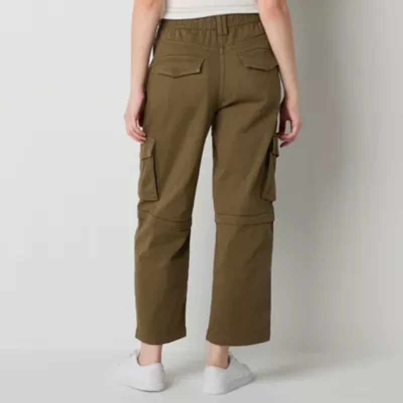 Arizona Womens Juniors Stretch Fabric Straight Mid Rise Cargo Pant