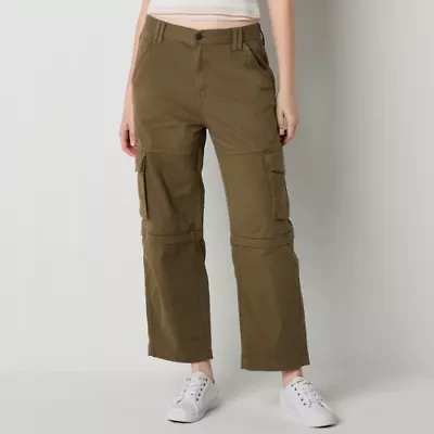 Arizona Womens Juniors Stretch Fabric Straight Mid Rise Cargo Pant