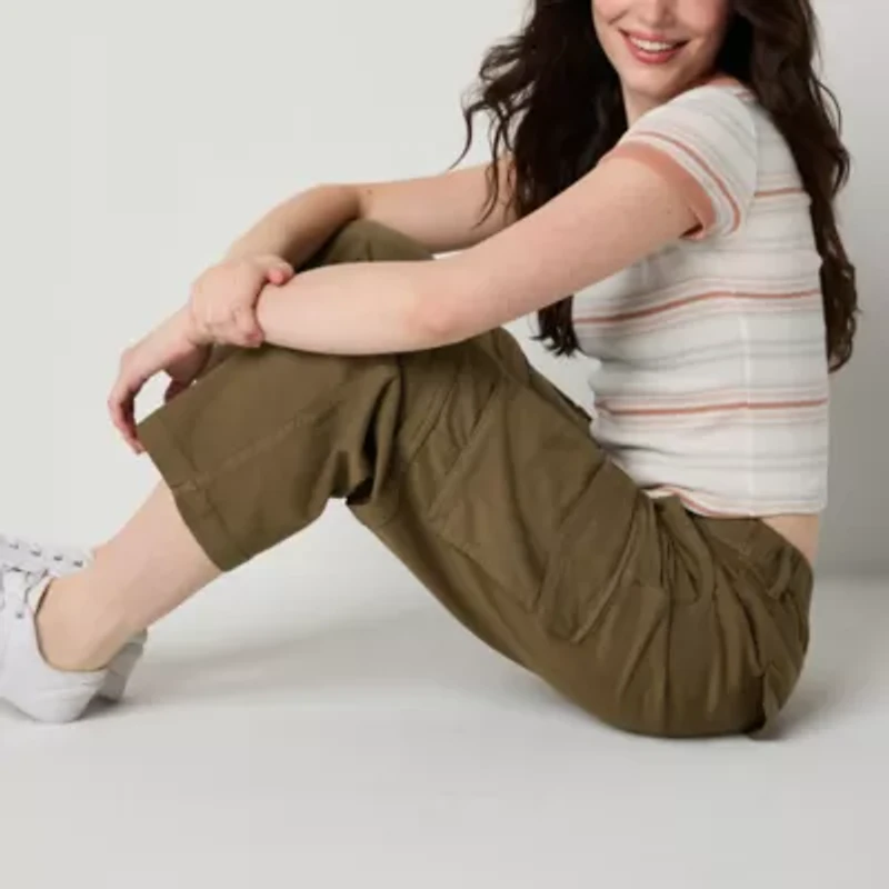 Arizona Womens Juniors Stretch Fabric Straight Mid Rise Cargo Pant