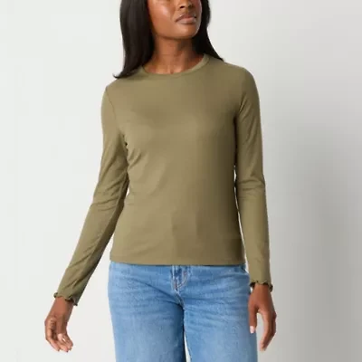 a.n.a Ribbed Womens Crew Neck Long Sleeve T-Shirt
