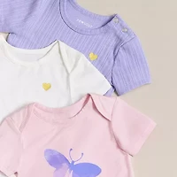 Proudly™ Baby Girls Round Neck Short Sleeve 3-pc. Bodysuit