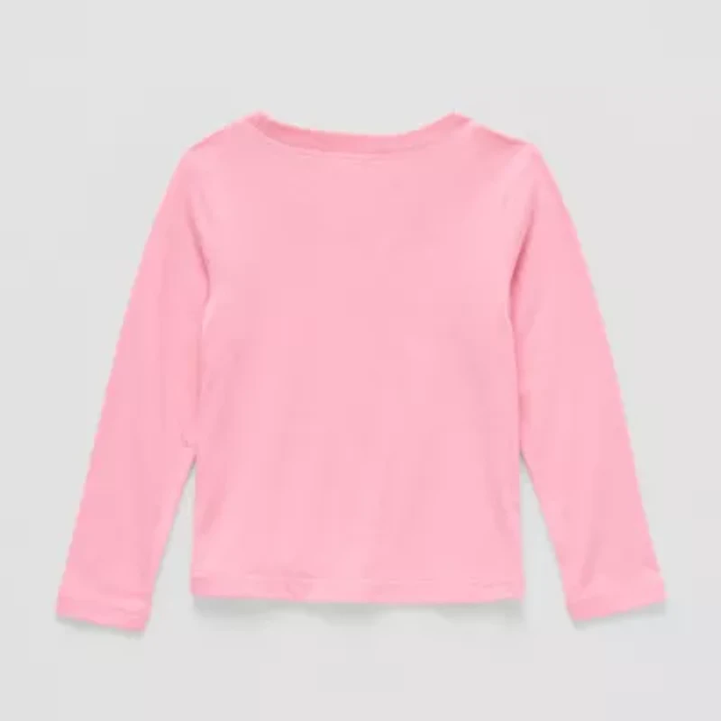 Okie Dokie Toddler Girls Sensory Friendly Round Neck Long Sleeve Adaptive Regular Fit Graphic T-Shirt