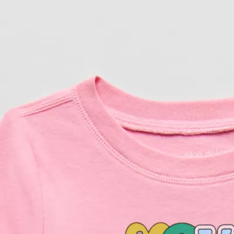 Okie Dokie Toddler Girls Sensory Friendly Round Neck Long Sleeve Adaptive Regular Fit Graphic T-Shirt