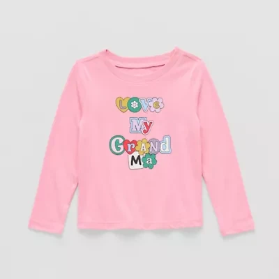 Okie Dokie Toddler Girls Sensory Friendly Round Neck Long Sleeve Adaptive Regular Fit Graphic T-Shirt