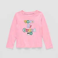 Okie Dokie Toddler Girls Sensory Friendly Round Neck Long Sleeve Adaptive Regular Fit Graphic T-Shirt