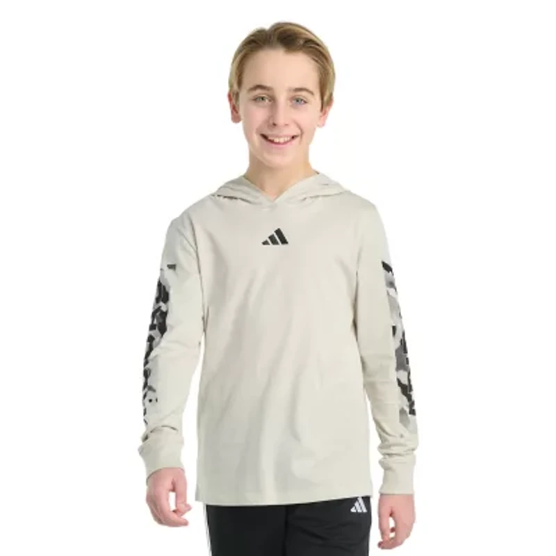 adidas Big Kid Boys Hooded Long Sleeve Regular Fit Graphic T-Shirt