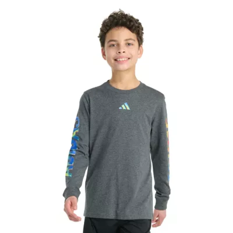 adidas Big Kid Boys Crew Neck Long Sleeve Regular Fit Graphic T-Shirt