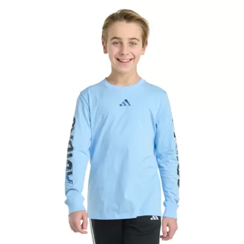adidas Big Kid Boys Crew Neck Long Sleeve Regular Fit Graphic T-Shirt