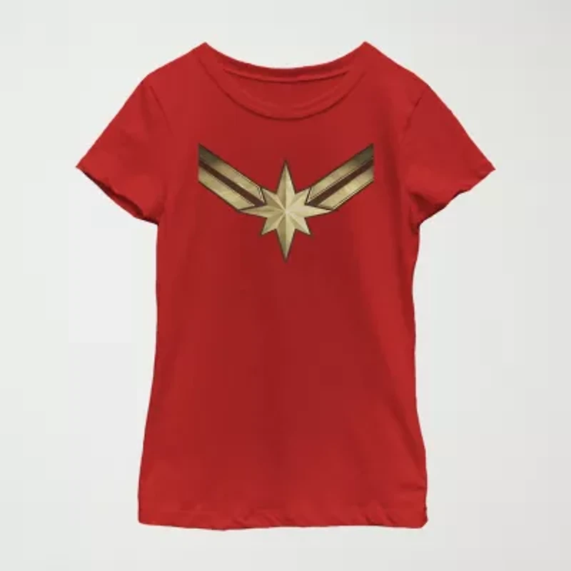 Little & Big Kid Girls Crew Neck Short Sleeve Regular Fit Captain Marvel Graphic T-Shirt
