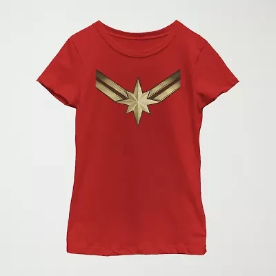 Little & Big Kid Girls Crew Neck Short Sleeve Regular Fit Captain Marvel Graphic T-Shirt