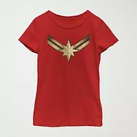 Little & Big Kid Girls Crew Neck Short Sleeve Regular Fit Captain Marvel Graphic T-Shirt