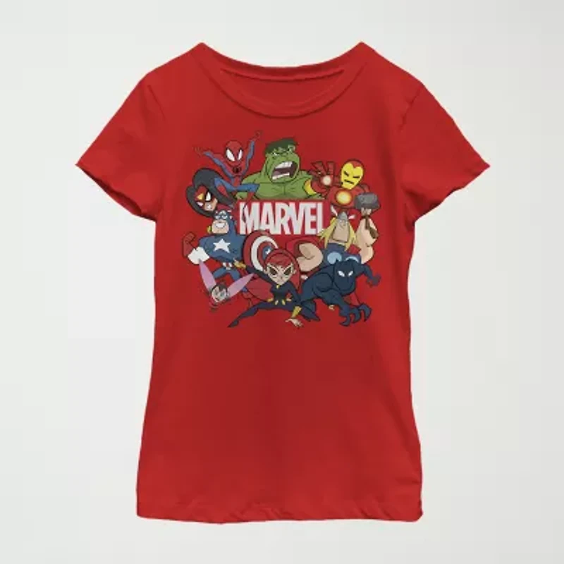 Little & Big Kid Girls Crew Neck Short Sleeve Regular Fit Marvel Graphic T-Shirt