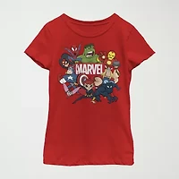 Little & Big Kid Girls Crew Neck Short Sleeve Regular Fit Marvel Graphic T-Shirt
