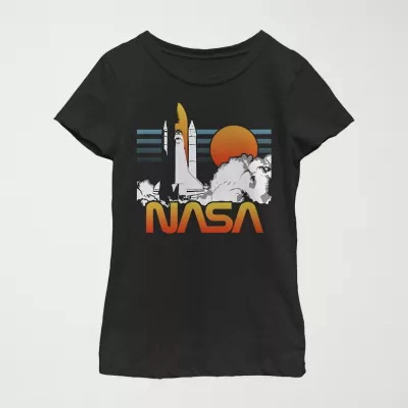 Little & Big Kid Girls Crew Neck Short Sleeve Regular Fit NASA Graphic T-Shirt