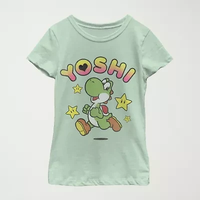 Yoshi Little & Big Kid Girls Crew Neck Short Sleeve Regular Fit Super Mario Graphic T-Shirt