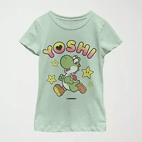 Yoshi Little & Big Kid Girls Crew Neck Short Sleeve Regular Fit Super Mario Graphic T-Shirt
