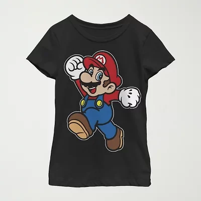 Little & Big Kid Girls Crew Neck Short Sleeve Regular Fit Super Mario Graphic T-Shirt