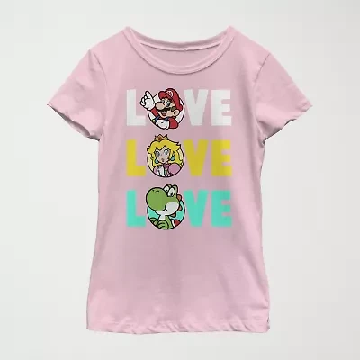 Little & Big Kid Girls Crew Neck Short Sleeve Regular Fit Super Mario Graphic T-Shirt