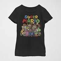 Little & Big Kid Girls Crew Neck Short Sleeve Regular Fit Super Mario Graphic T-Shirt