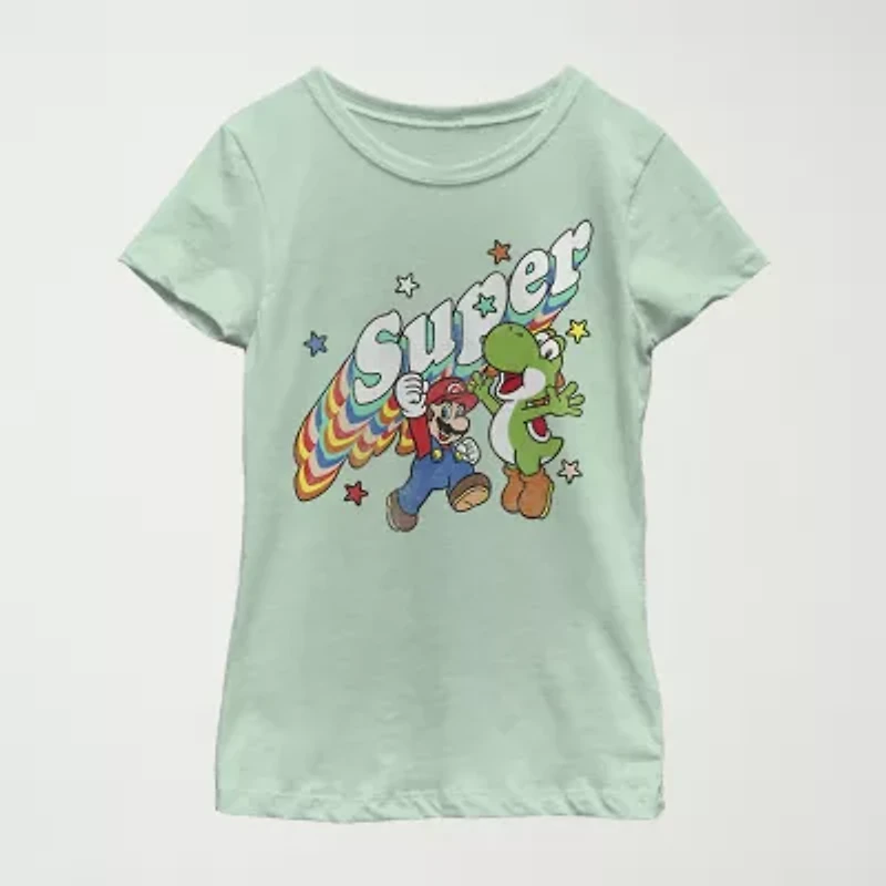 Little & Big Girls Super Mario Yoshi Crew Neck Short Sleeve Graphic T-Shirt