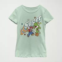 Little & Big Girls Super Mario Yoshi Crew Neck Short Sleeve Graphic T-Shirt